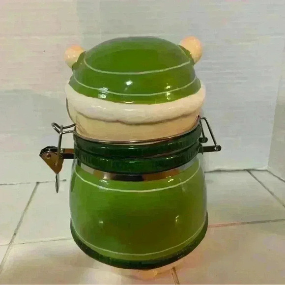 Conagra Brands Ceramic Teddy Bear Cookie Jar Porcelain Treat Jar Green Winter - Picture 3 of 6